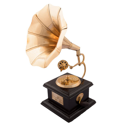 Black and Golden Brass Antique  Dummy Gramophone Showpiece 9 Inch for Home Decor