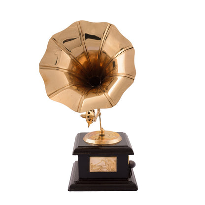 Black and Golden Brass Antique  Dummy Gramophone Showpiece 9 Inch for Home Decor