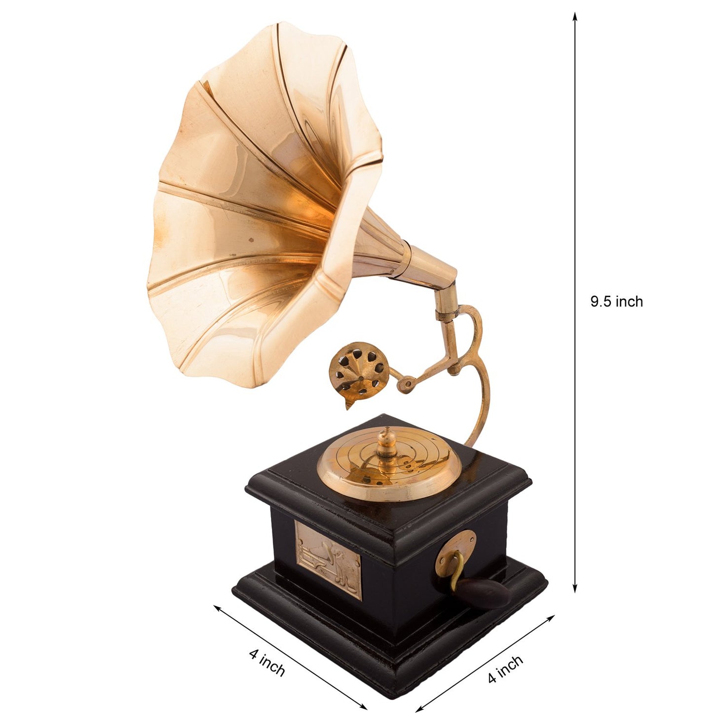 Black and Golden Brass Antique  Dummy Gramophone Showpiece 9 Inch for Home Decor