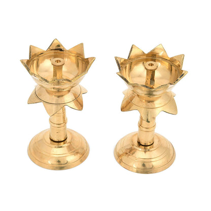 Brass Diya for Puja Temple Decoration, Diya for Diwali - Lotus Shape (Pack of 2)