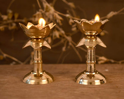 Brass Diya for Puja Temple Decoration, Diya for Diwali - Lotus Shape (Pack of 2)