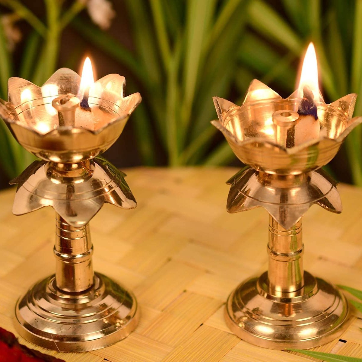 Brass Diya for Puja Temple Decoration, Diya for Diwali - Lotus Shape (Pack of 2)