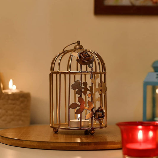 Gold Colour Metal Iron Bird Cage tealight Candle holder