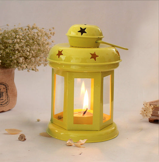 Decorative Hanging Lantern Tealight Holder Yellow and Blue Color Combination