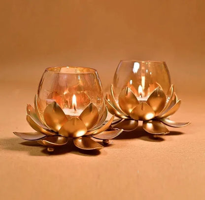 Metal Lotus Flower Tealight Holders - Set of 2